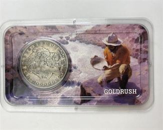  1885 Morgan Silver Dollar in Gold Rush Holder