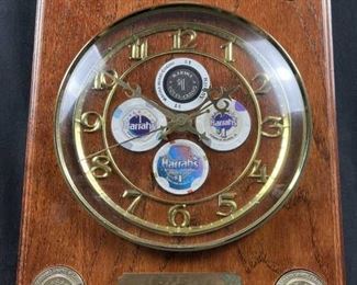 Featuring Authentic Morgan Silver Dollar, chips from Harrah's casino and a blank plaque at the bottom with space to engrave.  Back is marked as 2/2 "made by Carl" .  Clock is working.