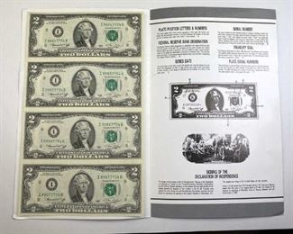 1976 (4) Uncut $2 US Bills in Original Folio