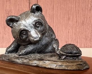 Michael Ricker Panda And Turtle Figurine With Wood Base 106/1250  1991