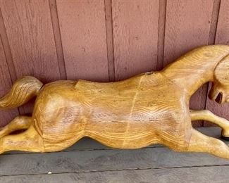 Antique Original Solid Oak Full Size Carrousel 6 Foot Long Horse 