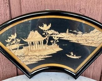 Framed Hand Made 3D Wood Pagoda With A Lacquer Finish And Brass Hanger