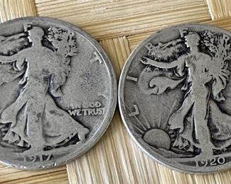 (2) Liberty Walking Silver Half Dollar Coins 1917 & 1920