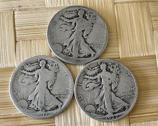 (3) Walking Liberty Silver Half Dollar Coins - 1917 - 1927