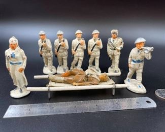 Military Hospital People Set with Injured Soldier on a Stretcher WWII 1940s Toys