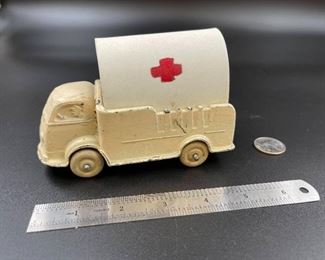 Large Auburn Rubber Ambulance From White Cabover Truck With Foam Cover With Red Cross 1940s