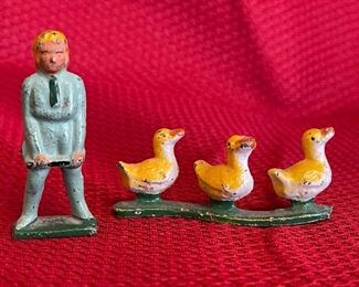 Lead Toy Cowgirl with Ducks! Barclay Manoil Pre-WWII Due To Lead Green Base 1930-1940s
