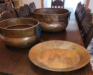 Copper kettles (2) & platter - $80 or best offer 