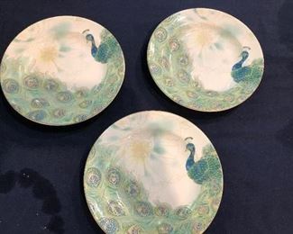 PEACOCK BREAD AND BUTTER PLATES.
