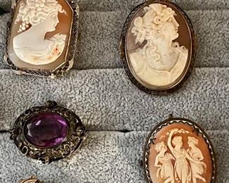 Antique gold and silver Cameo Brooches