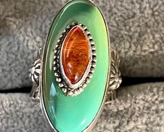 HUGE amber and turquoise ring