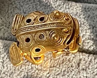 gold tone tribal style Frog