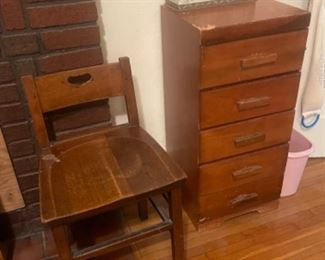 Vintage Child’s Wooden Chair & Small Wooden Chest