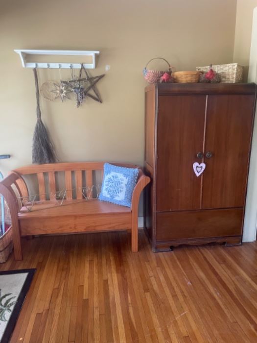 Wooden Bench & Vintage Wooden Armoire