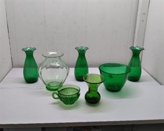 lot of green glassware