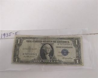 1935E Silver certificate one dollar bill