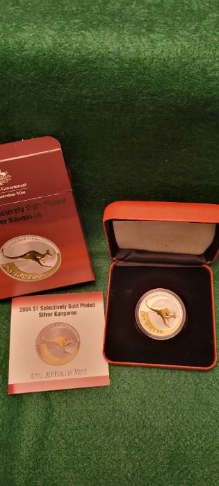 2004 Australia $1 Silver Gold Plated Kangaroo