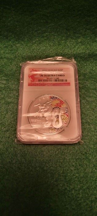 2012 China Macao Year Of The Dragon Silver 20P