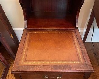 Antique mahogany side table with leather inlay