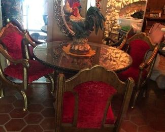 MCM Hollywood Regency glass top dining table + 4 chairs 