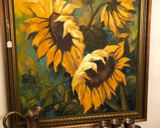 Signed Jim Moore oil sunflower art 