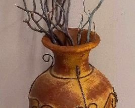 Rustic Metal Vase With Stick Branches