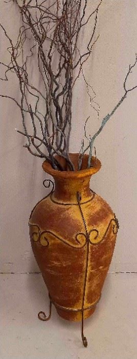 Rustic Metal Vase With Stick Branches