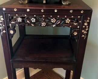 Vintage Chinese Rosewood Mother of Pearl Inlay
2 tier Plant Stand
