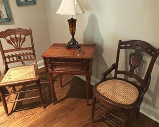 Antique walnut side chairs with nice cane seats