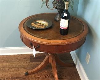 Vintage leather top drum table