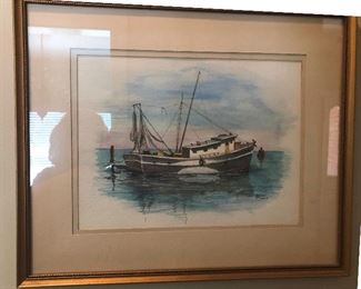 S O L D   - Signed Water Color "Shrimp Boat"