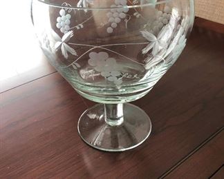 Elegant crystal compote - etched with grapes