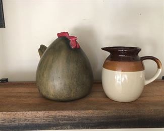 Funky Chicken (S O L D);    and pottery milk pitcher