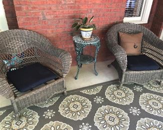 Pair Wicker chairs- S O L D   (rug not for sale) 