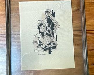 7. Merton Brown ~ Alabama Artist MCM Ink with Wash on Vellum Paper Image Area 10” x 13” ~ $120