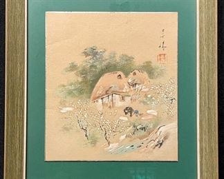 20. Huts - Japanese Gouche Painting on Paper, Framed Size 15” x 16” ~ $50
