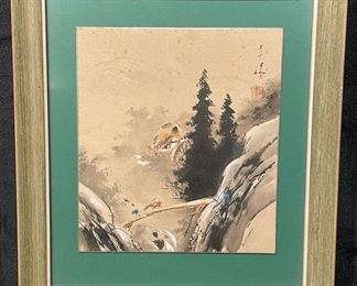 22. Bridge - Japanese Gouche Painting on Paper, Framed Size 15” x 16” ~ $50
