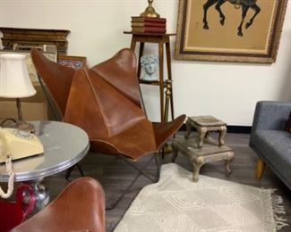 Pair of vintage leather butterfly chairs