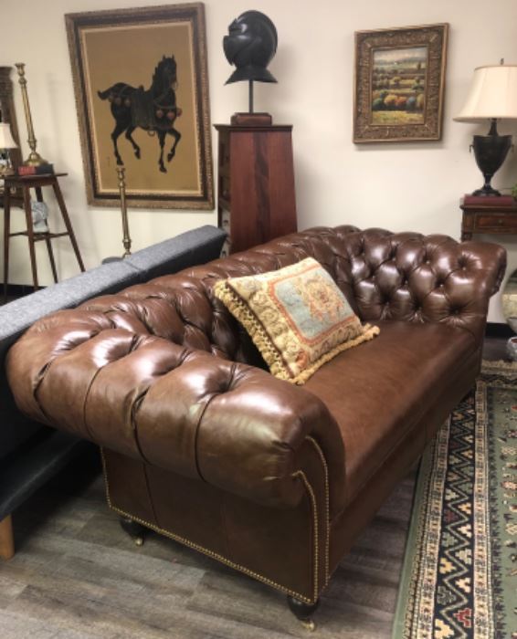 Amish-made Chesterfield style leather sofa, 8-way hand tied, maple frame. Purchased from Sprintz Nashville/Brentwood