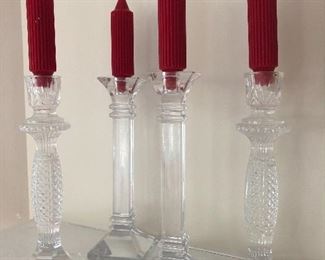 Set of 4 Waterford crystal candle holders with candles 14.5" tall, $90/4