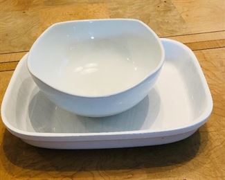 Smaller round Everyday White Porcelain bowl $8, unmarked baking dish $8.