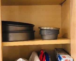 Aluminum bakeware $3 ea. , stack of mini pie dishes $4 , glass bread pan $3 , all plastic and foil wrap $1 all.