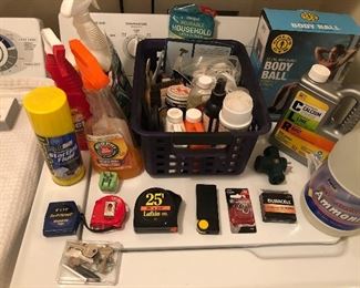 Shoe polishing supplies $5, Golds Gym body ball $10, cleaners $1 ea.