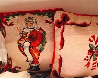 Hand-crafted needlepoint Christmas pillows 13" h x 12" w $25 ea.
