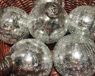 Set of 6 silver glass ornaments $5