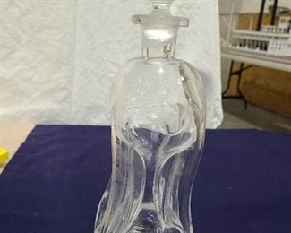 Holmegaard Kluk Kluk hand blown glass decanter 12.5" tall, chip on bottom of stopper