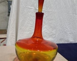 Vintage Blenko Amberina decanter with stopper, 15" tall