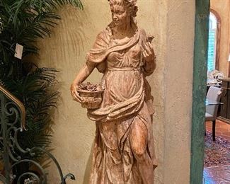 Antique Italian terra cotta statue of woman holding flower basket 