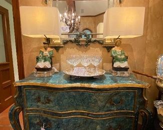 Custom cabinet with faux marbling and claw feet with paper lined drawers; 46”w;37.5”h;21.25”d