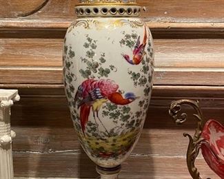 18th Century porcelain Chelsea birds urns 